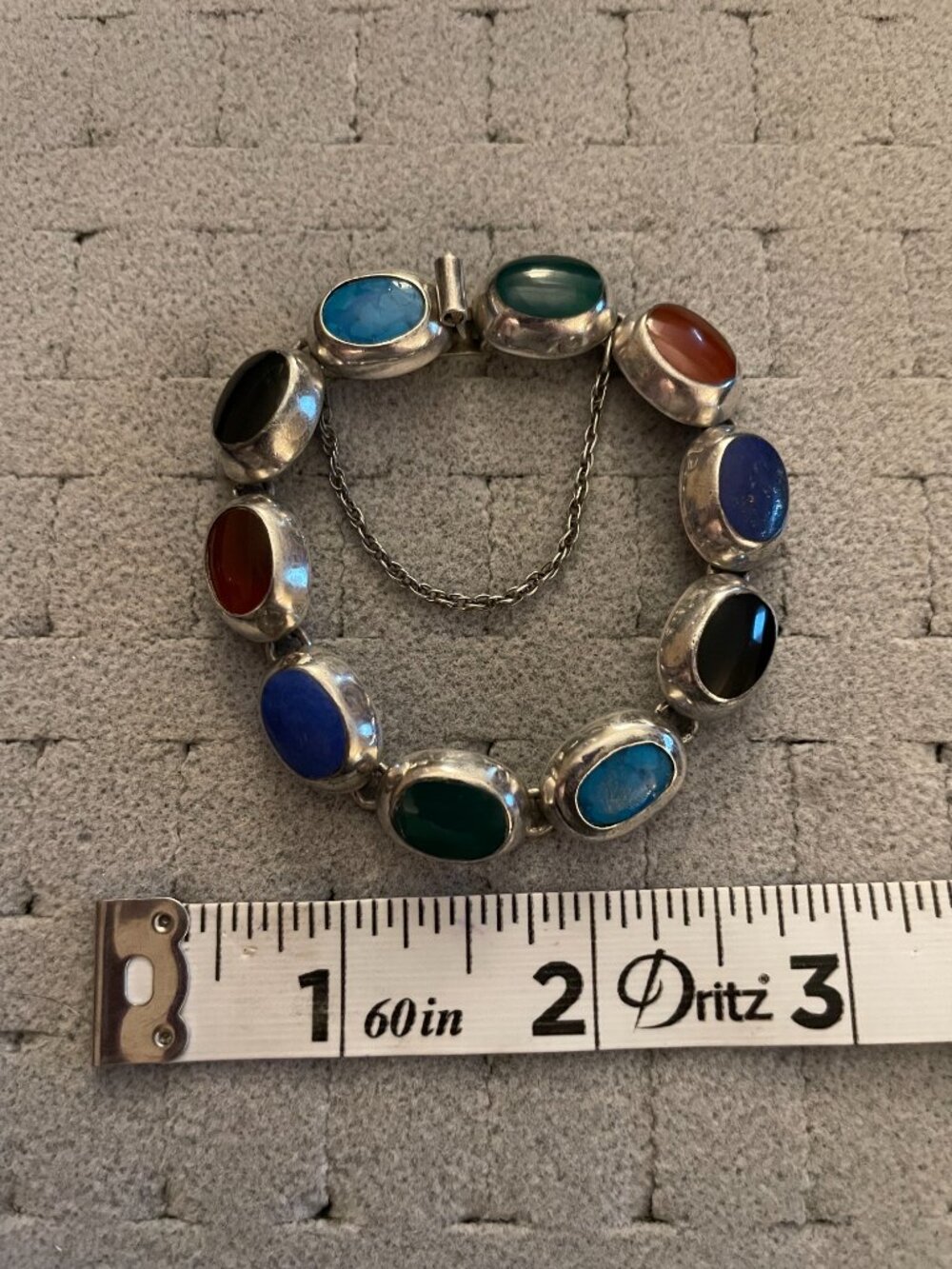 LAST Vintage TAXCO Bracelet Multi Stone 23 grams 7" 925 Mid Century Handmade - Picture 13 of 14
